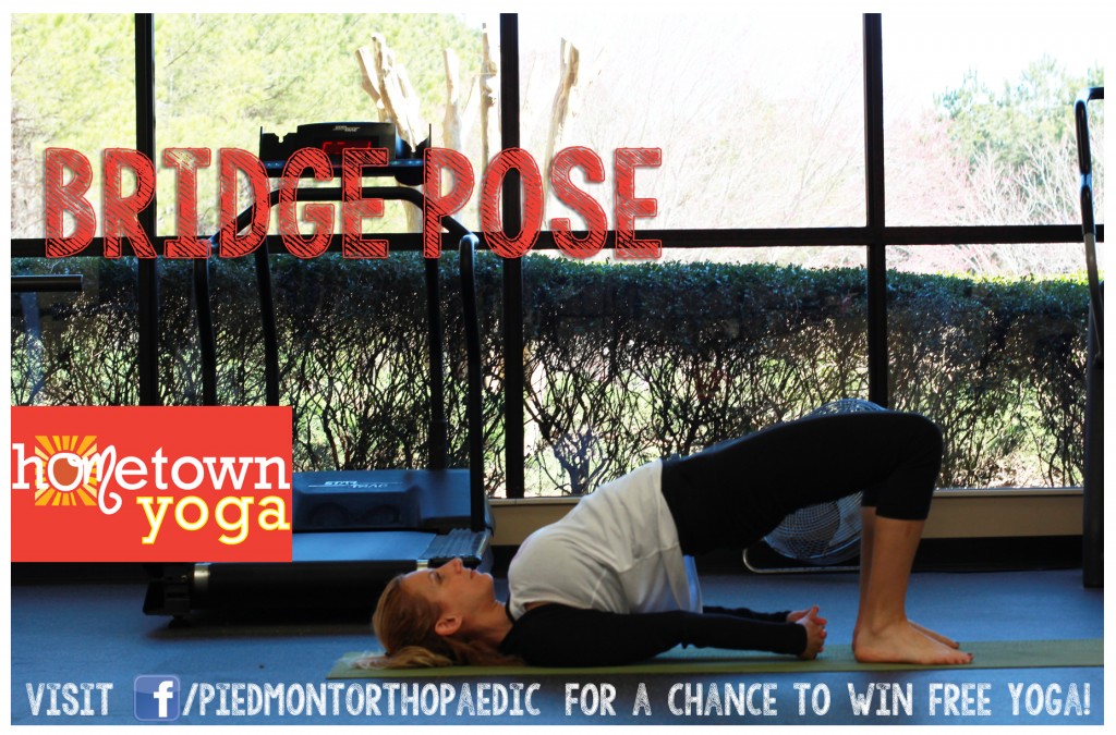 Hometown Yoga demonstrates Bridge Pose at Piedmont Orthopaedic Complex